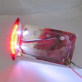 XHT(BC)- Motorcycle Chrome Flat Side Mounted License Plate Bracket w/Led Tail Light Brake Light 7/8" or 1" Axles For Suzuki///Yamaha V-Star Vstar 950 1100 1300 Classic Tourer