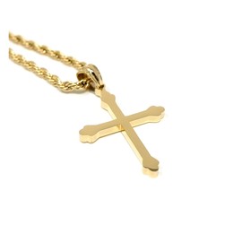 18K Gold Cross Necklace Pendant Charm with 3MM Rope Chain Gift for Men Women Baptism Religious Fashion Jewelry (24)