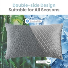 Bafode Memory Foam Pillows Standard Size Set of 2, Shredded Memory Foam Pillows, Cooling Pillow for Sleeping, Adjustable Bed Pillows for Side, Back and Stomach Sleepers