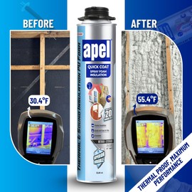 apel Spray Foam Insulation Kit (12 x 32.80 oz./240 Bd ft) Heat and Acoustic Insulation, Closed Cell Expanding Polyurethane Foam, Application Gun and Cleaner Included - 12 Pack