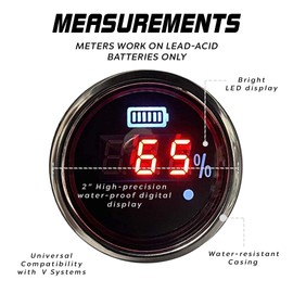 Prosport Waterproof Digital Monitor 48 Volt Golf Cart Battery Meter, Volt Gauge, Club Car Battery Monitor, RV Power Meter, Boat Dash Panel, Marine Voltage Gauge, Golf cart Accessories