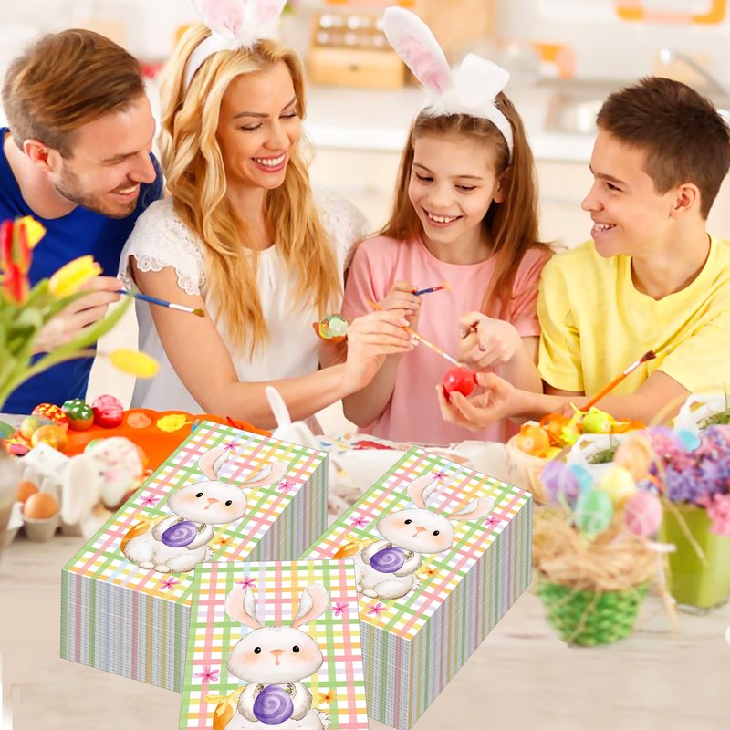 Horaldaily 40 Pcs Easter Disposable Paper Decorative Guest Napkins,Spring Bunnies