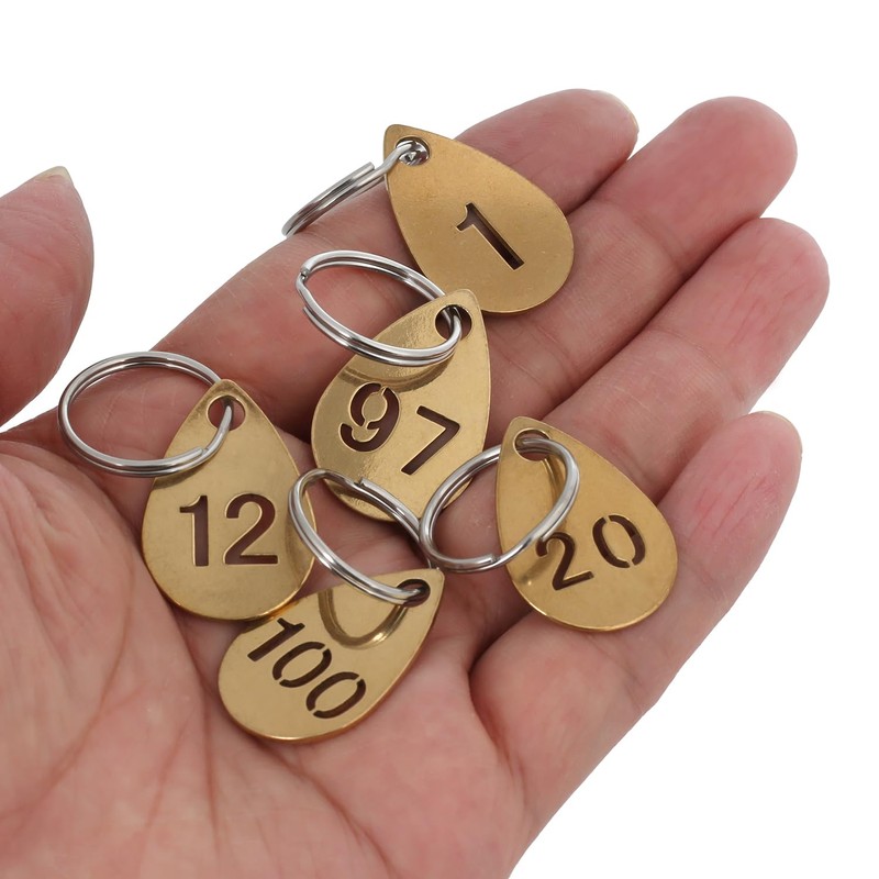NumRealm Key Tags with Numbers, Brass Droplet Shaped Key ID