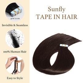 Sunfly Dark Brown Invisible Tape in Hair Extensions Human Hair 50g 22 Inch Seamless Remy Hair Extensions Tape Ins 20pcs #2