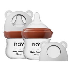 yanyoyo Natural Glass Baby Bottle for Breastfeeding Babies, 3oz Newborn Anti-Colic Baby Bottle with Slow Flow Nipples (SS), Clear, Wide Neck, 2 Pack, 0 Months+