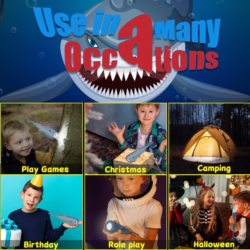 LOVERUIS Rechargeable Flashlights for Boys Kids Flashlight Cool Shark Dimmable