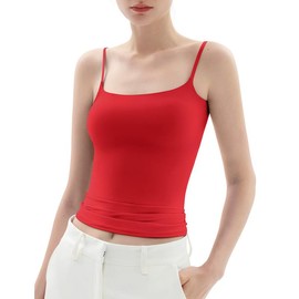 PUMIEY Women's Square Neck Tank Top Adjustable Spaghetti Straps Sleeveless Basic Tops Sharp Collection tankair tanktop Womenswear Tube Minimalist Comfort Short Lady Underwear Casual Slim:_Ruby_XS