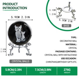 2.3in Cat Crystal Ball Figurines Glass Laser Engraved with Kitten Snuggling Up to Mother Cat Themed Gifts for Mother and Cat Lovers
