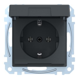 Schneider Electric Merten Schuko socket with hinged lid, 1-way, plug-in terminals, system M, anthracite, item number MEG2311-0414
