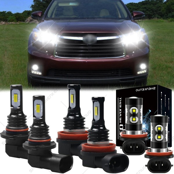 SHENKENUO LED Headlight + Fog Light Bulbs For Toyota Highlander