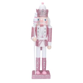 VOSAREA Christmas Nutcracker Ornament Pink Soldier Nutcracker Glitter Nutcracker Ornament for Xmas Indoor Tabletop Desktop Fireplace Home Farmhouse Ornaments (31CM, Pink)