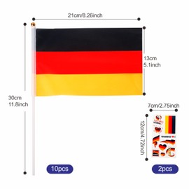 10pcs Small Germany Flags on Sticks & 2pcs Temporary Tattoos, Mini German Hand Held Flags on Sticks for Football Games Sports Events Celebration Party Decorations