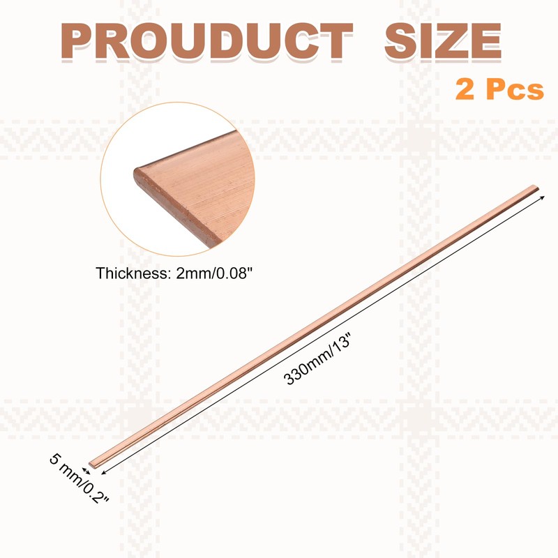 sourcing map 2 Pcs Copper Flat Bar, 0.08" x 3/16"