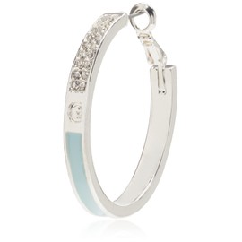 Guess Silvertone Pave Crystal Glass Stone and Light Blue Hoop Earrings