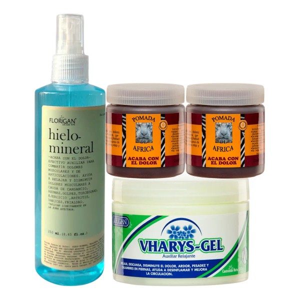 Hielo Mineral + Vharys Gel Kit Muscular + 2 Pomada