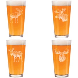 16 oz Beer Pint Glass Gift Set Of 4 Moose Collection