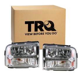 TRQ Driver & Passenger Side Headlight Assembly Set Headlights Driver & Passenger Side Compatible with 2005 Ford Excursion 2004-2007 F-250 Super Duty F-350 Super Duty FO2502217 FO2503217