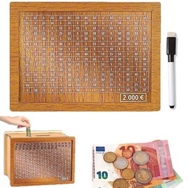 Money Box with Counter, 2000 Euro Savings Goal, with Acrylic Plate, Wipeable and Reusable After Achieving the Goal, Creative Money Box, Saving Learning, Gift for Children