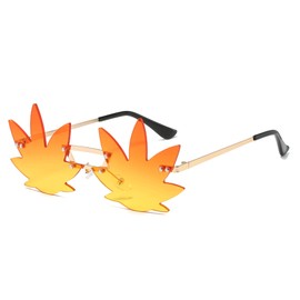 YAMEIZE Vintage Maple Leaf Shape Sunglasses - Irregular Funny Metal Frame Glasses for Women Men UV400 Protection Shade Party Funky