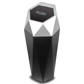 DNA MOTORING Mini Car Auto Trash Can with Removable Lid, Leakproof Mini Garbage Bin for Automotive Home Office,Black/Silver,ZTL-OD-01-SL