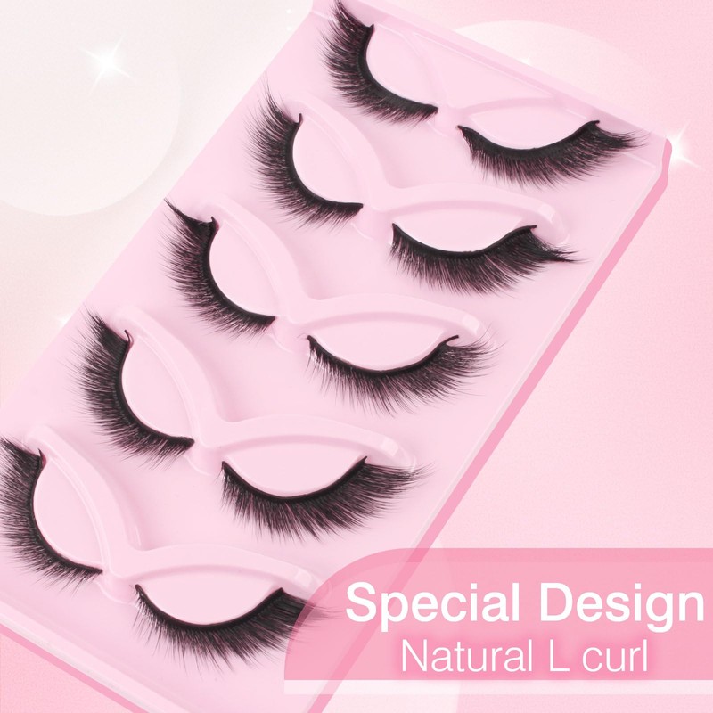 Glowing Win Cat Eye Lashes, 5 Pairs, Fox Eyelashes, Natural