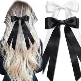 Visxcnu Pack of 2 Women's Hair Bows, Hair Clips with Bow, Bow Hair Clips, Girls, Hair Accessories, Hair Bows for Party, Christmas, Women, Girls (Black, Beige)