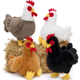 Tezituor 4 Pcs Large Chicken Stuffed Animals Set, 12 Inch Realistic Big Stuffed Chick Plush Toy for Party Decoration, Cute Hen Chicken Plush Bulk for Boys Girls