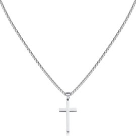 HSWYFCJY Cross Necklace for Men，Silver Black Gold Stainless Steel Plain Cross Pendant Necklace Cross Pendant Necklace Faithful Jewelry For Mens Boys Son，Chain 16,18,20,22 Inch (Silver, Chain Length:18 Inch)