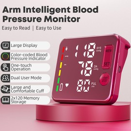 GUAEVER Blood Pressure Monitor Rechargeable Upper Arm Blood Pressure Monitors for Home Use Large Screen Bp Machine with 8.7"-16.5" Bp Cuff, 2x120 Memory, Voice Broadcast Bp Monitor(Red)