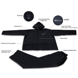 HANMENGXUAN Portable Rain Suit Waterproof Rain Gear Raincoat Jacket and pants for Men Women Adults(Black,Large)