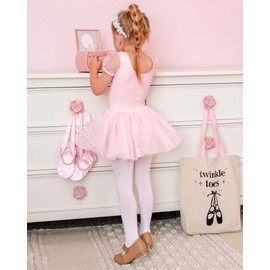 Stelle Puff Sleeve Ballet Leotards for Girls with Sparkly Tutu Skirted Toddler Dance Dress Outfit (Ballet Pink-Puff Sleeve, 3T)