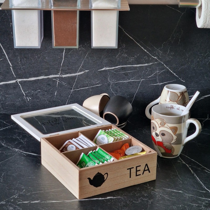 The Square Wooden Herbal Tea Box with 4 Tea Boxes,