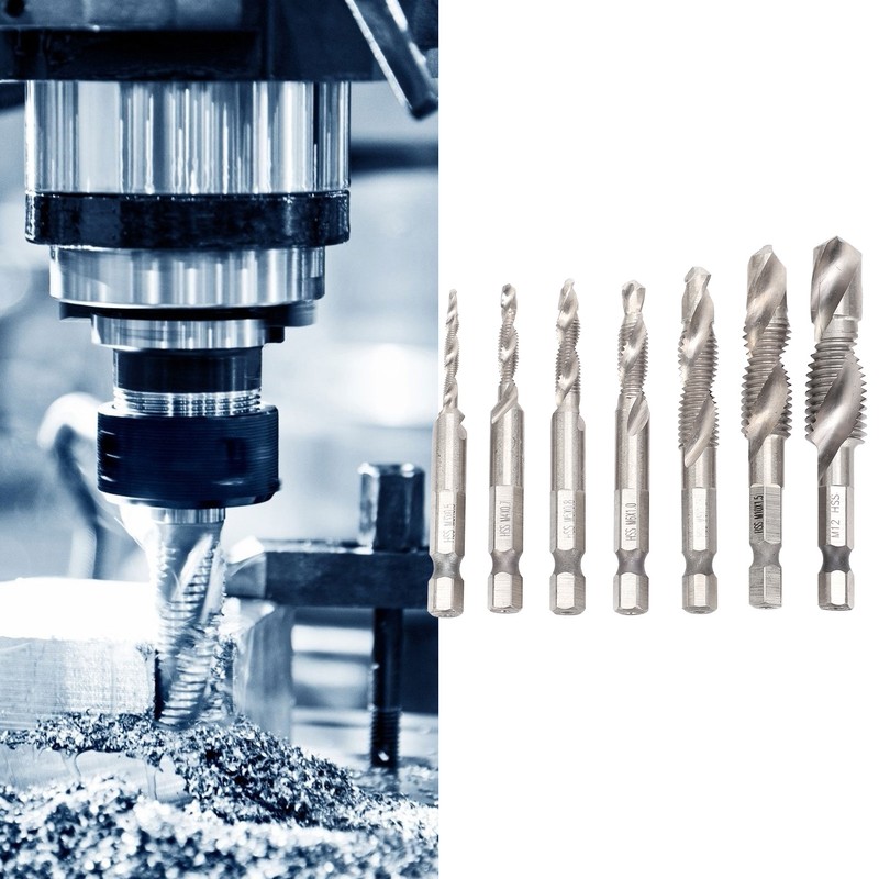 7Pcs Tap Set 1/4 Hex Shank Metric Drilling and Tapping