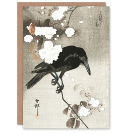 Artery8 Ohara Koson Japanese Art Card Crow With Cherry Blossom Flowers