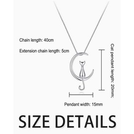 WUNZILO 1 x Moon Cat Necklace Chain Women's Silver 3D Cute Pendant Friendship Cat Lovers Girls Gift Box for Christmas Anniversary Birthday Valentine's Day