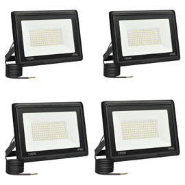 toobettp 100 W LED Outdoor Spotlight, 6500 K 10000 LM Cool White LED Floodlight, IP66 Waterproof Outdoor Floodlight for Garden, Courtyards, Garage, Hotel, 4 Pieces