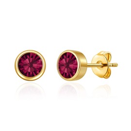 Philip Jones Gold Plated July (Ruby) Birthstone Earrings Created with Zircondia® Crystals