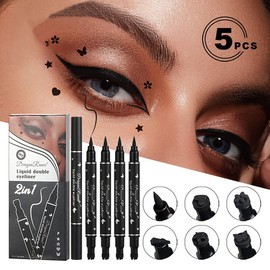 5 Pieces Double Headed Liquid Eyeliner Stamp Pen Makeup Set, Waterproof Long Lasting Black Eyeliner Pencil, Smudge-proof Lazy Durable Eye Liner Stencils Eye Tattoo Tool