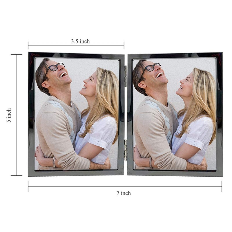 3.5x5 Picture Frame Double Hinged Black Metal Thin Edge Frame