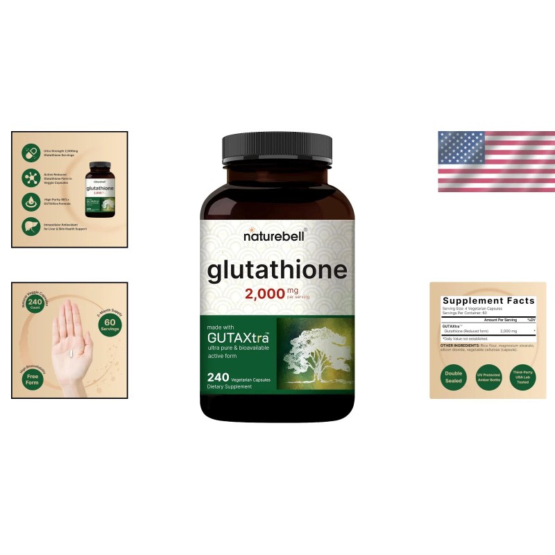 Glutathione Supplement 2,000mg Per Serving, 240 Veggie Capsules | 98%+