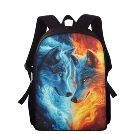 Wnbucioht Animal Wolf Backpack for Kids Boys School Bags Water Fire Wolf Bookbag Mini Schoolbags Children Toddler Book Bag 15 Inch Animal Print Little Boys School Backpack with Mesh Pocket
