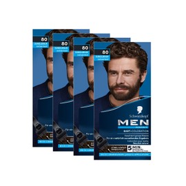 Schwarzkopf Men Perfect Bart-Coloration 80 Natur Schwarz-Braun Stufe 2 (4x 30 ml), Bartfärbemittel zum Kaschieren grauer Haare für ein natürlich aussehendes Ergebnis, schnelle Anwendung