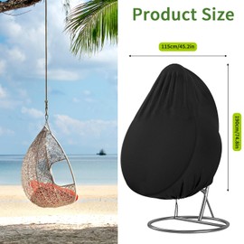 Hanging Chair Cover for Hanging Chair, 210D Oxford Fabric Tarpaulin with Zip, Drawstring, Waterproof, Windproof, UV-Resistant, Hanging Basket, Swing Chair Cover, 190 x 115 cm (Black)