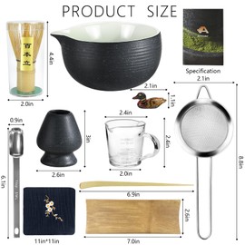 Artcome Bluestone Glaze Matcha Kit for Japanese Tea Ceremony, Bowl with Pouring Spout, Whisk, Tea Scoop, Matcha Powder Strainer, Matcha Tea Set For Making Usucha, Koicha and Matcha Latte (10 PCS)