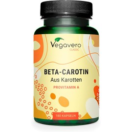 Vegavero Beta Carotene – 180 Capsules | 100% Natural Tan Accelerator from Carrot Extract | High-Strength Vitamin A Source | No Additives, Vegan & Lab-Tested | 6-Month Supply