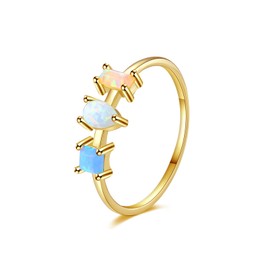 Opal Rings 925 Sterling Silver Cute 1MM Thin Gold lab Created Birthstone Stackable thumb Finger Statement Rings for Women Size N1/2