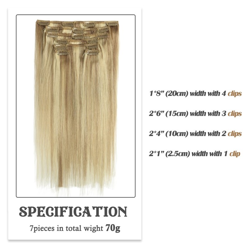 Aison Clip in Hair Extensions 100% Remy Human Hair 18p613