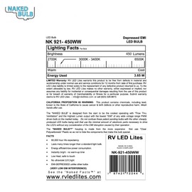 NAKED BULB NK-921-450WW LED Replacement EMI Suppressed Vented Bulb, Wedge T5 Base – i.e. (921 Type), 450 Lumen 8-30Volts Warm White (10 Pack)