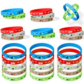 JXITON 30PCS Pixel Rubber Bracelets,Miner Theme Party Silicone Wristbands for Video Game Birthday Baby Shower Party Supplies Decorations
