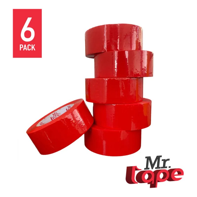 Cinta Adhesiva Acrílica Rojo 48mmx150m Pack 6 Mr Tape Polipropileno